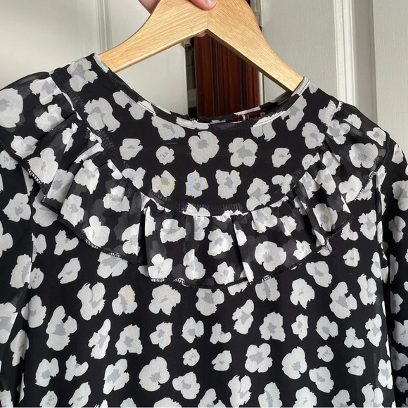 Udel Black and White Floral Print Long Sleeve Dress Midi Knee Length Size Small - Picture 5 of 9